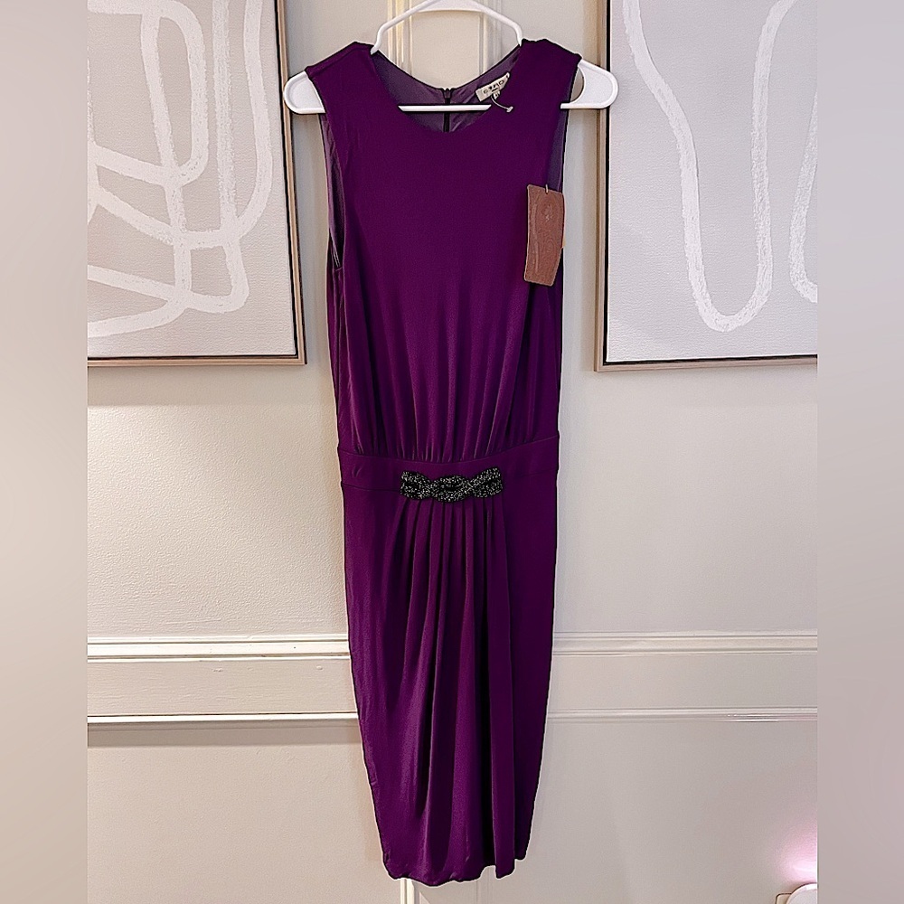 ETRO new with tags jewel purple mid-length dress with beaded embellished waist